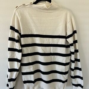 Black and White Cowl Neck Striped Sweater